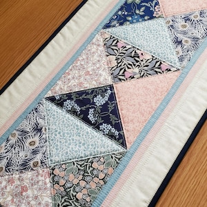 Quilted Floral Table Runner, 40.5&quot; x 14.5&quot; Vintage Style Table Runner, Spring Table Runner, Patchwork Table Runner, Handmade Table Quilt