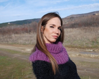 Hand knitted turtleneck scarf mohair polo shawl