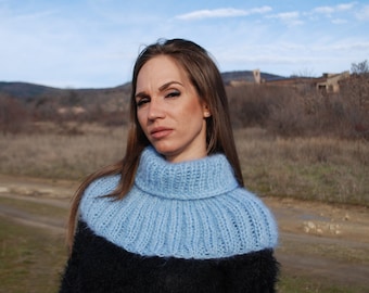 Hand knitted turtleneck scarf mohair polo shawl