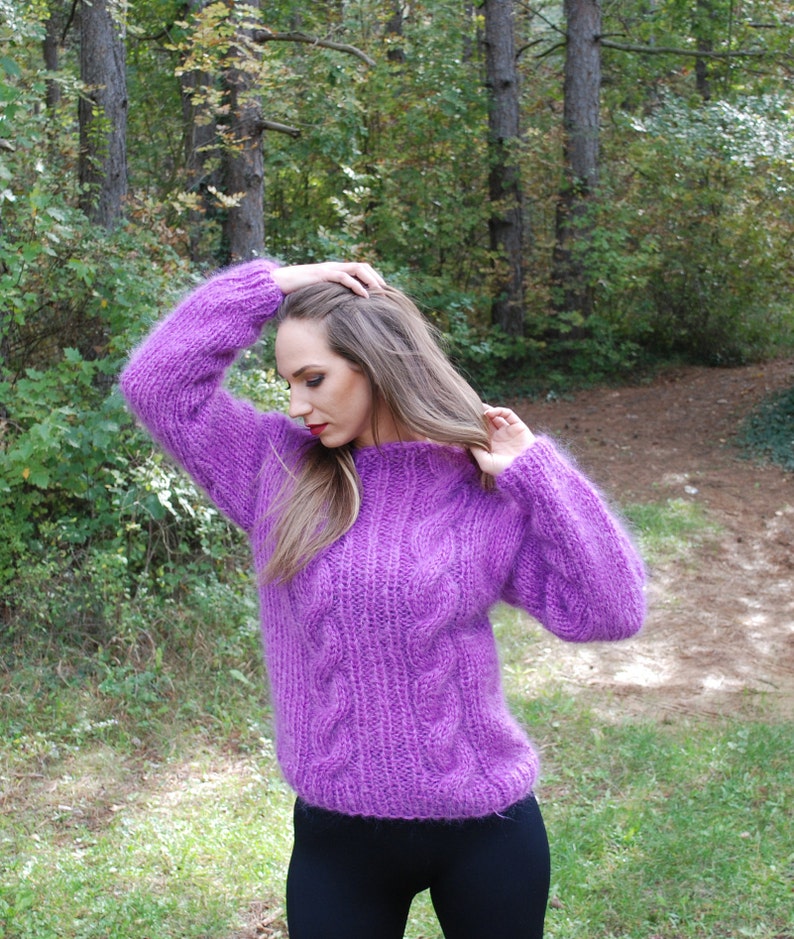 Chunky Mohair Sweater, Hand Knit Pullover, Oversized Knit Sweater in