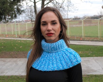 Hand knitted turtleneck scarf acrylic polo shawl