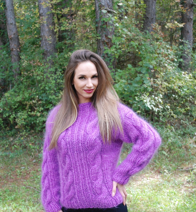 Chunky Mohair Sweater, Hand Knit Pullover, Oversized Knit Sweater in