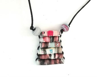 Handmade paper and glass necklace