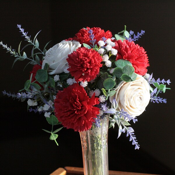 Red and White Carnation Arrangement Etsy