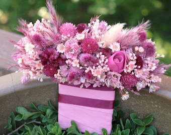 Wood Flower Pocket Corsage Boutonniere Sola Rose + Real Dried Magenta Fuchsia Hot Pink all pinks flowers Pampas Grass Barbiecore groom