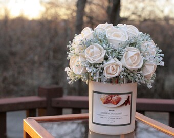 Sola Wood Floral Candle Topper Ivory Roses Reusable Cinnamon Vanilla Nutmeg Home Decor Gift