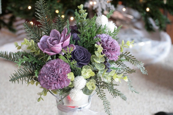 Holiday Sola Wood Floral Arrangement Galvanized Flower Bucket 