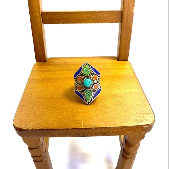 Vintage Bohemian Multistone w. Inlay Statement Ri… - image 3