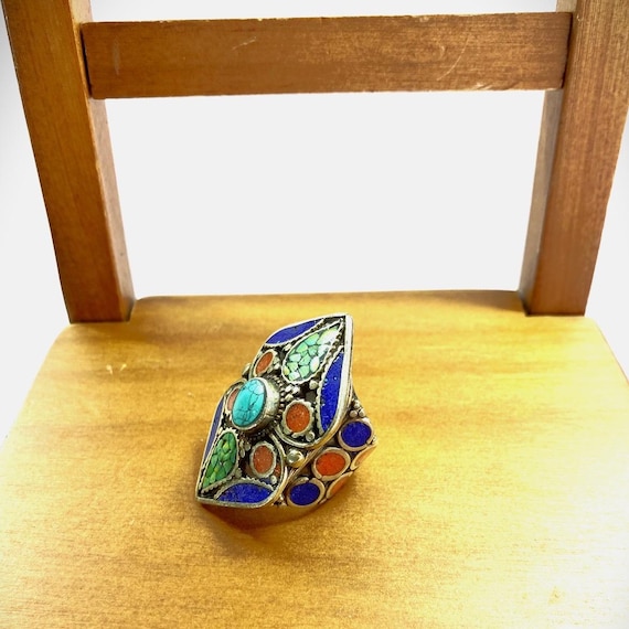 Vintage Bohemian Multistone w. Inlay Statement Ri… - image 4