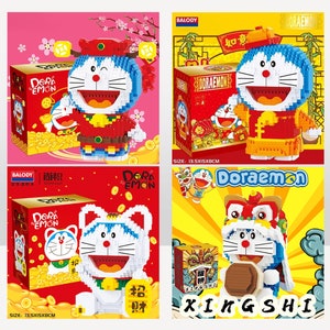 Mini bloc de construction de la série du Nouvel An lunaire Doraemon – Dieu de l'argent/chat porte-bonheur/tenue traditionnelle chinoise/danse du lion