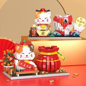 Mini Building Block - Portapenne a forma di gatto fortunato: pesce koi / sacchetto per soldi