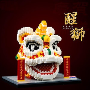 Lucky Lion Head Building Blocks Set - 1860 Stück Mini-Bausteine - Bestes Geschenk für neue Geschäftseröffnungen und das neue Mondjahr