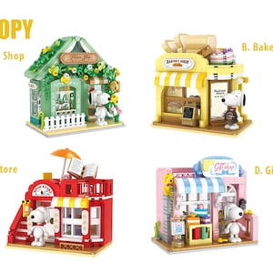 Blocchi da costruzione - Snoopy - Negozio di fiori / Panetteria / Libreria / Negozio di articoli da regalo / Scuolabus