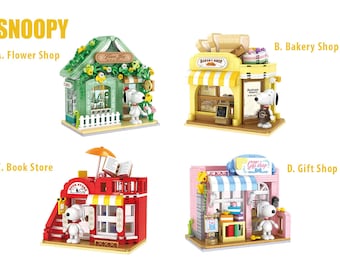 Building Blocks - Snoopy – Flower Shop / Bakery Shop / Book Store / Gift Shop / School bus