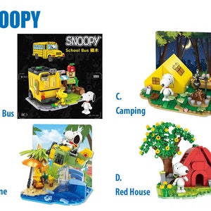 Snoopy Building Blocks - School Bus / Airplane / Red House