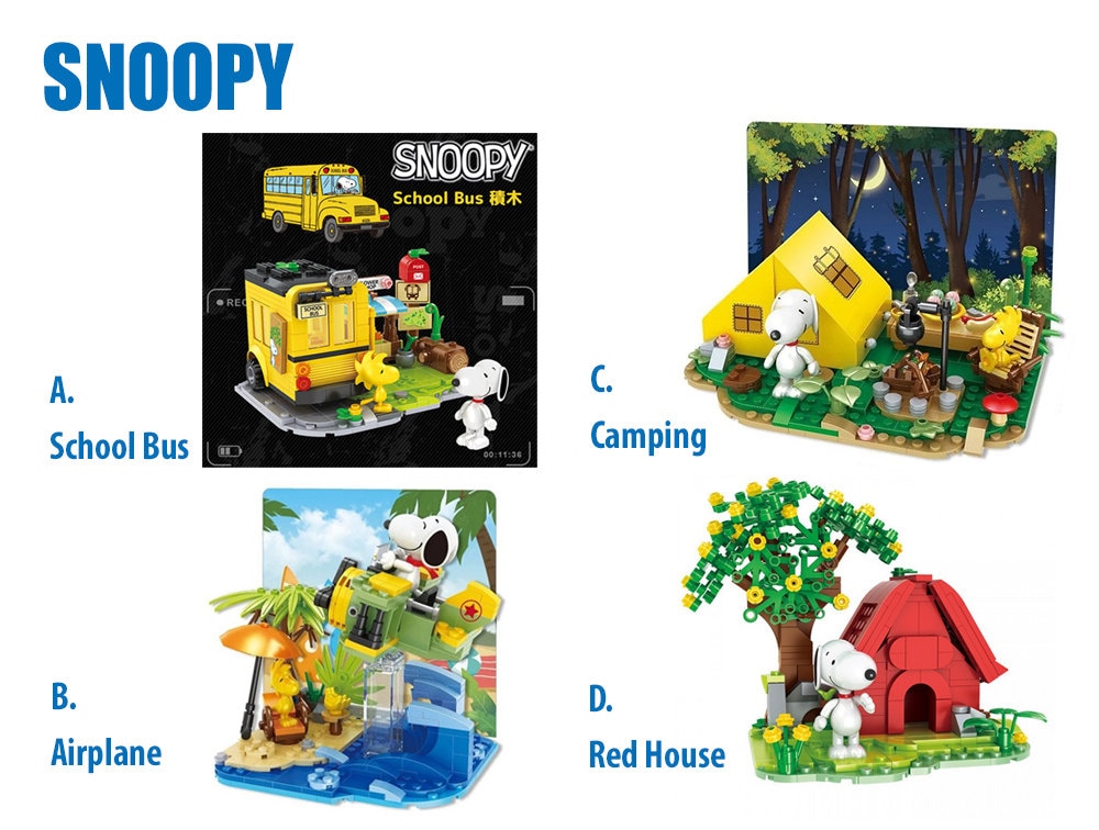Snoopy Building Blocks - School Bus / Airplane / Red House