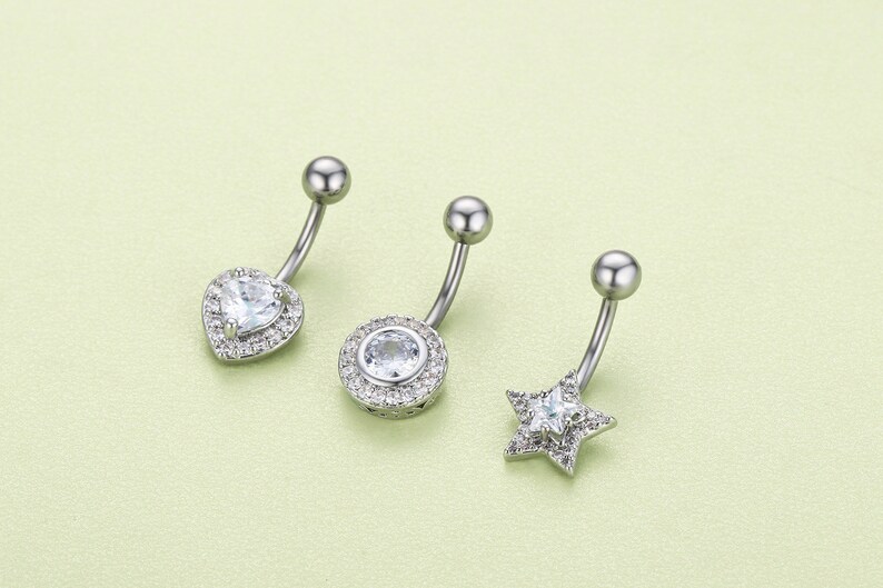 14g Belly Button Ring Gemstone Belly Ring Halo Belly Button Ring Stainless Steel Belly Button Ring Naval Ring 3 Pack Belly Button Rings