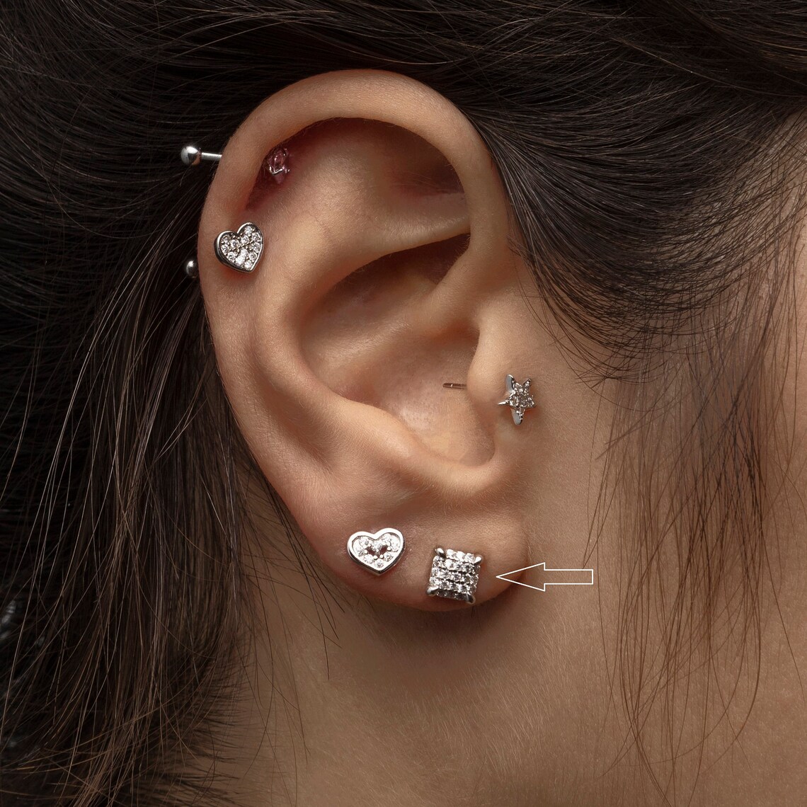 20ga Helix Sterling Silver Geometric Crystal Stud Earrings Etsy