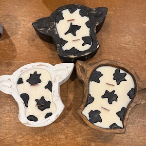 Cow Head Dough Bowl Candle,  crackling wick candles Cows rustic Soy wooden cattle decor western wedding favor clean non-toxic southwest fall