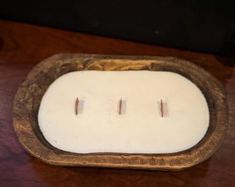 Wooden Dough Bowl candles Natural Clean home decor Holiday decor Christmas decorations, 3 wick, gifts