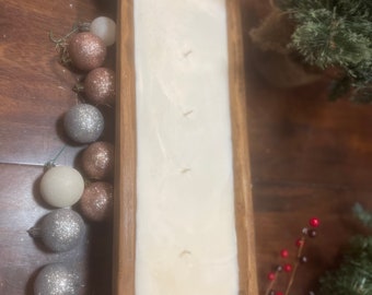 Large Rustic Dough Bowl Candle, Wood Wick, Soy Wax, Succulent Decor