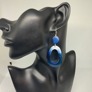 Blue/White Teardrop Resin Earrings
