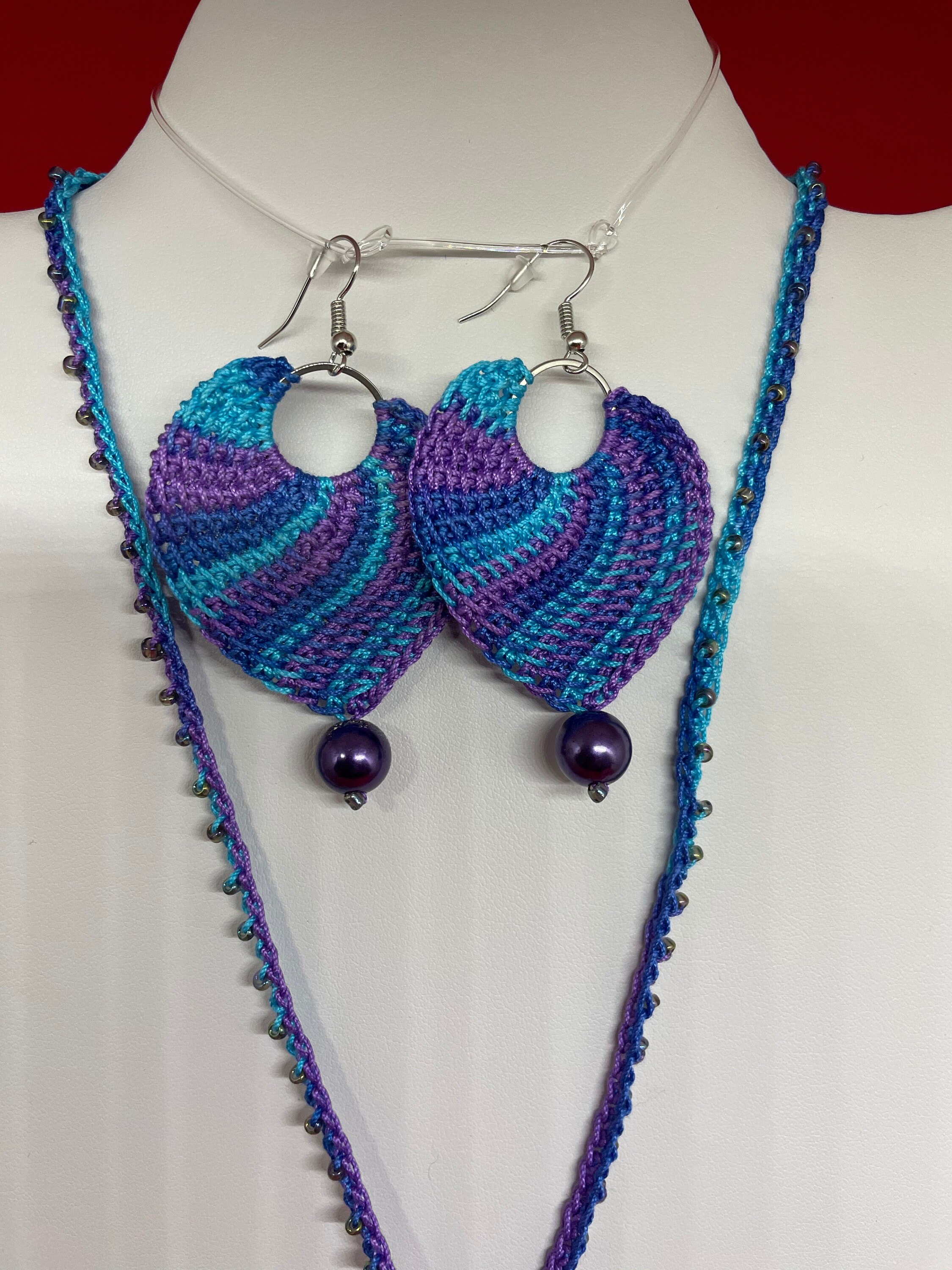 Tunisian Style Crochet Beaded Necklace and Earring Set Etsy