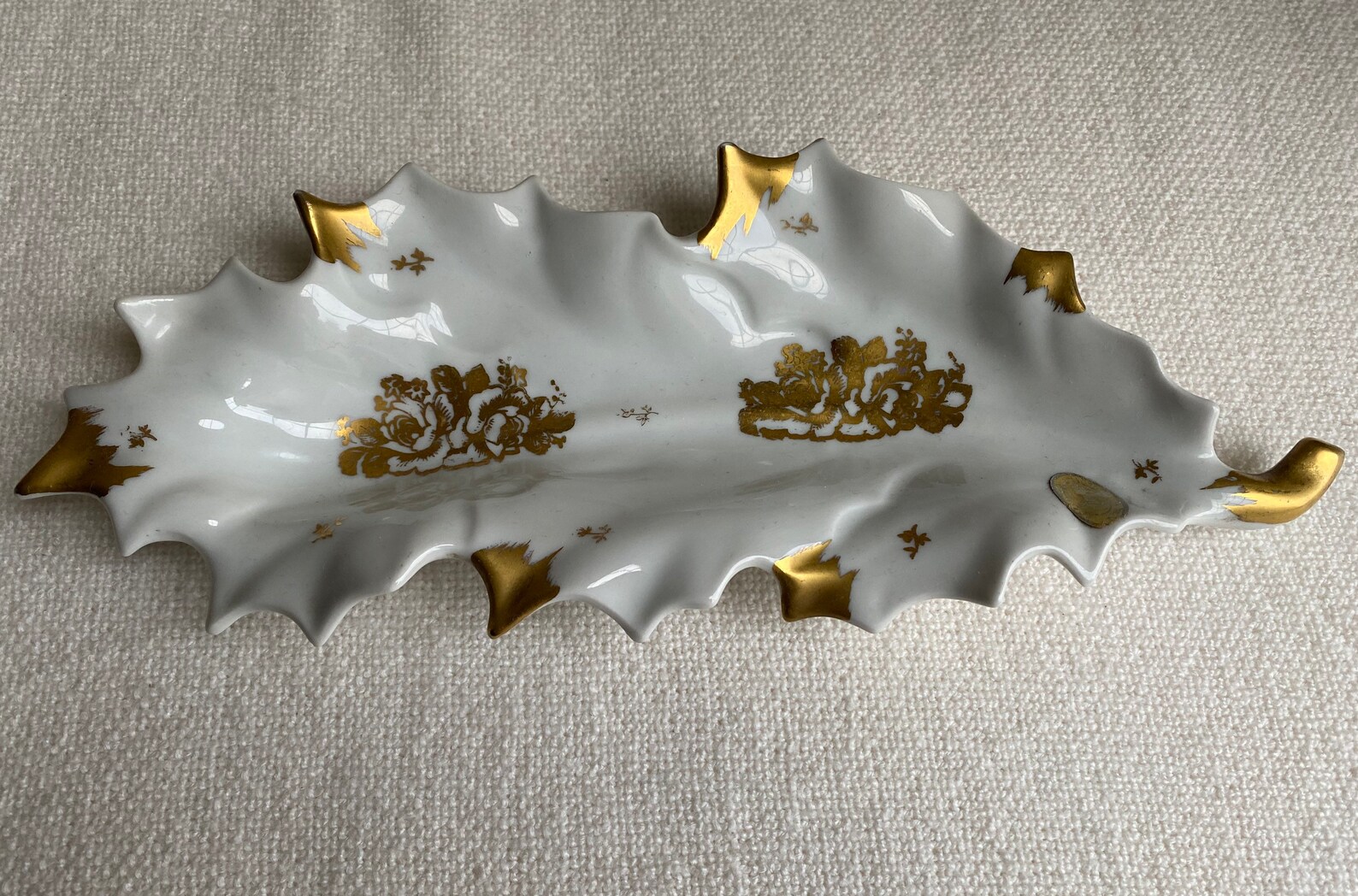Limoges Leaf Shaped Plate Hand Painted In Gold Color Leaf Etsy