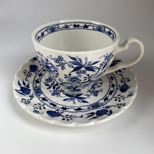 Johnson Brothers Saxony Blue Onion Ironstone  Tea Cup And Saucer Set, Made in England