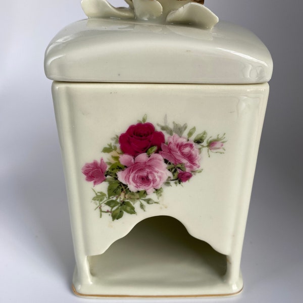 Vintage Formalities by Baum Bros Tea Bag Caddy, Floral Porcelain Tea Bag Holder With Lid, 5 1/4”