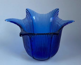 Cobalt Blue Glass Votive Candle Holder Home Decor,  3” Tall