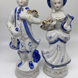 Vintage Chinese Porcelain Woman And Man Musicians Statue Figurines Home Decor, 8” Tall, Read Description