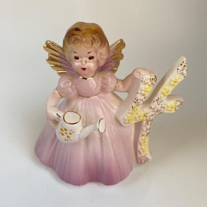 Josef Originals Birthday Angel Dolls Collection Age 3 Pink Dress Figurine, 1980s, 3.75” Tall