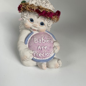 Dreamsicles Angel Cast Art Figurine, “Babies Are Precious” Angel Cherub Figurine Home Decor, 2.75” Tall, Signed By Kristin, 2001, Rare