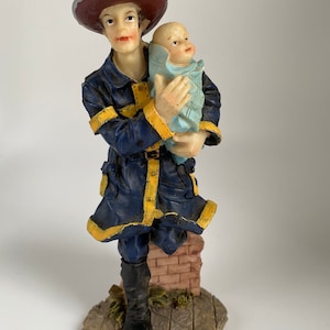 K’s Collection Heroes Helping People Fireman With Baby, Firefighter Figurine, 6” Tall