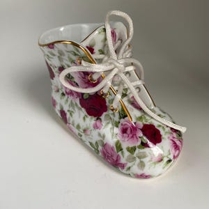 Beautiful Hand Painted Rose Floral Single Baby Shoe Home Decor, 2.6” Tall, 4” Long
