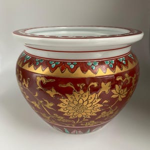 Gold Imari Hand Painted Porcelain Planter Home Decor, 4.75” Tall, 6” Diameter, Made in Japan, Very Rare