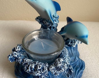 Bejeweled Display® Dolphin w/ Stain Glass Candle Holder & Home Decor L Bejeweled Display® Dolphin w/ Stain Glass Candle Holder & Home Decor L
