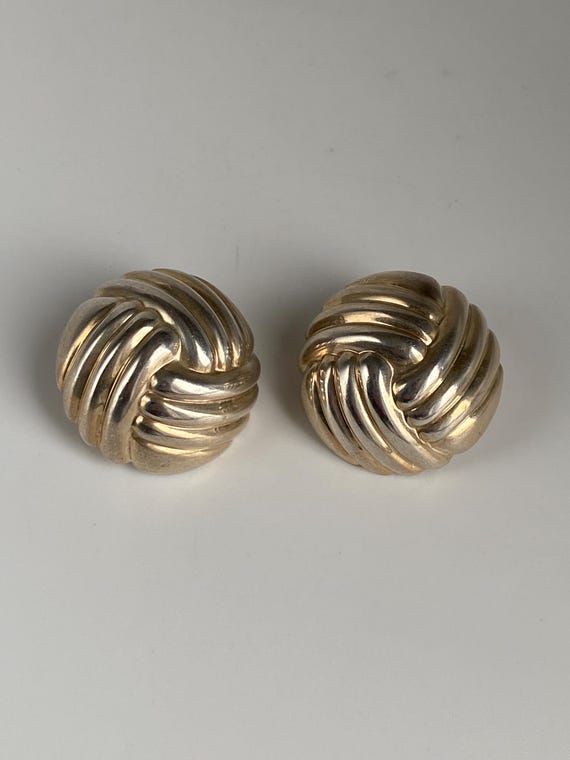 Vintage Jondell Spain 925 Sterling Silver Large Ribbed Stud Earrings For Pierced Ears, Rare