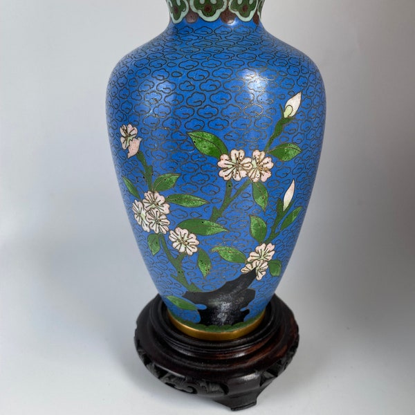 Vintage Or Antique Chinese Cloisonne Vase With Stand, Floral With Bird Cloisonne Vase, 6” Tall Without The Stand, As Is, Read Description