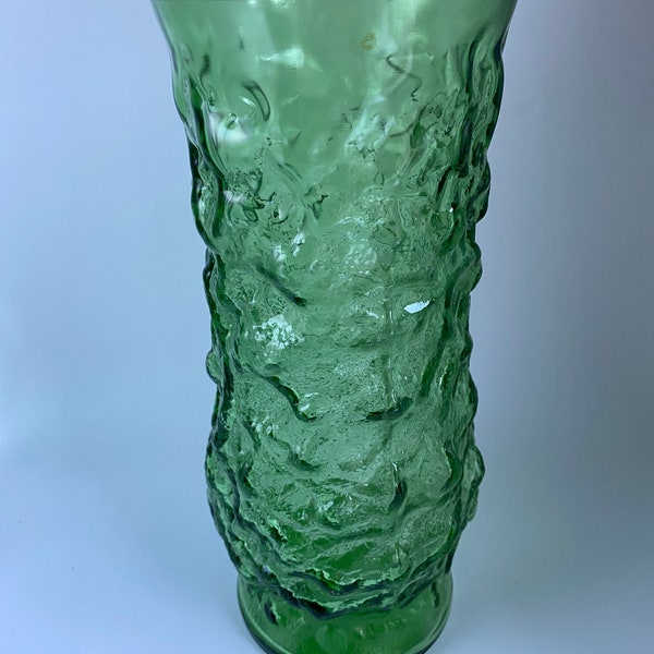 Green Class Crinkle Vase By E. O. Brody Co. From 1960’s, 8.5”
