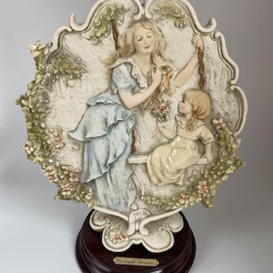 Giuseppe Armani 1994 Mother’s Day Plaque On A Wood Stand Home Decor, Florence, 7.75” Tall, Made In Italy, Very Rare