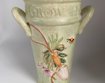 Hallmark Nature’s Sketchbook Hand Crafted Ceramic Vase / Planter, Signed By The Artist Marjolein Bastin, 6.25” Tall