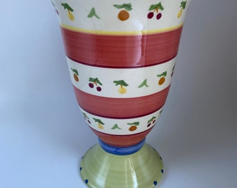 Pfaltzgraff “The Secret of Pistoulet” Vase by Jana  Kolpen, Fruit Pattern Vase Home Decor, 7” Tall, 2002