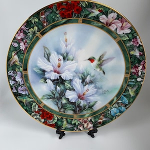 Vintage “The Ruby-throated Hummingbird” Plate By Lena Liu, 1992, Fine Porcelain Wall Art Home Decor, 7 3/4”