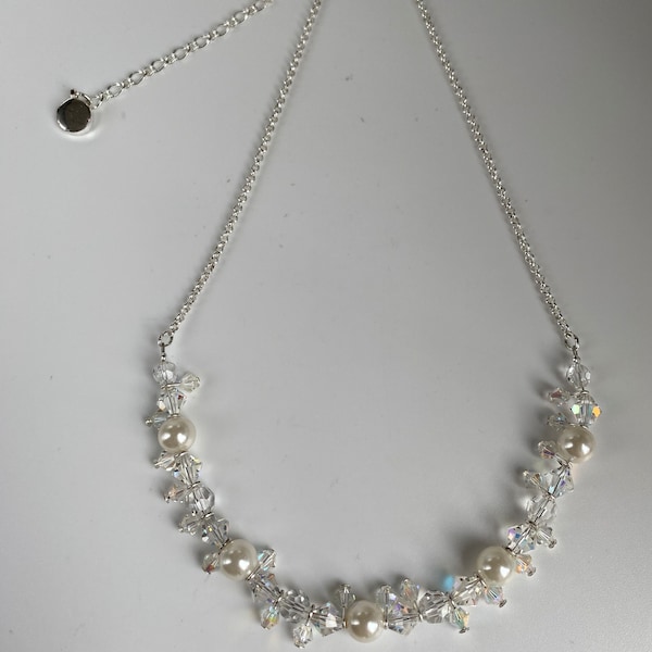 Vintage Givenchy Necklace, Silver Color With Crystal Beads, 15”, Nickel Free, New Without Tag