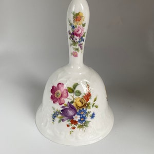 Royal Worcester Spode Hammersley Floral Dinner Bell,Christmas Bell, Exclucively Designed For The Danbury Mint Bell, 5.5” Tall