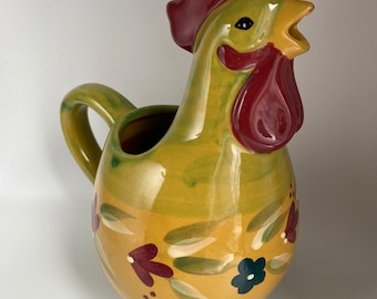 DWS / MWS Glazed Terracotta Rooster Pitcher, 8.5” Tall, Rare, Read Description