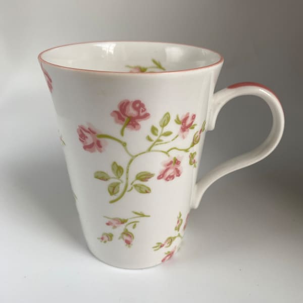 Vintage Izzy Fine Bone China Rose Pattern Coffee / Tea Mug By Laura Ashley, Made In England