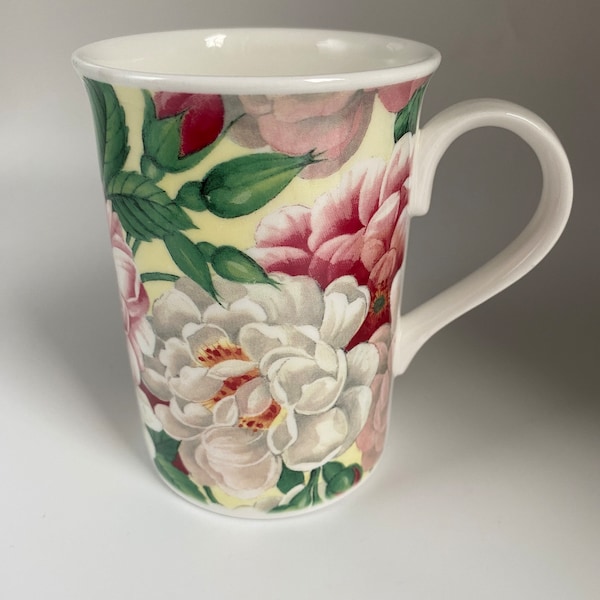 Royal Garden Fine Bone China English Tradition Rose Pattern Coffee Mug, Made In England, 4” Tall